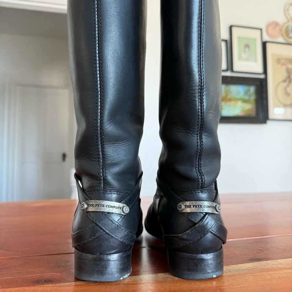 Frye Black Leather Knee-High Riding Boots